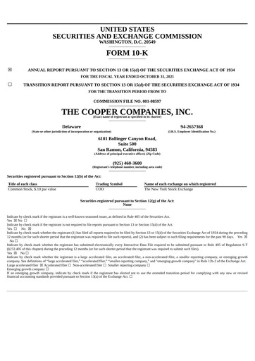Thumbnail Cooper Companies Annual Report 2021