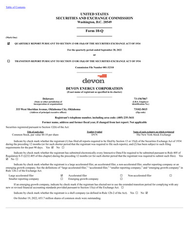 Thumbnail Devon Energy
 Quarterly Report 2022-q3