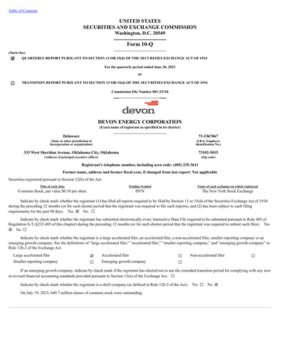 Thumbnail Devon Energy
 Quarterly Report 2023-q2