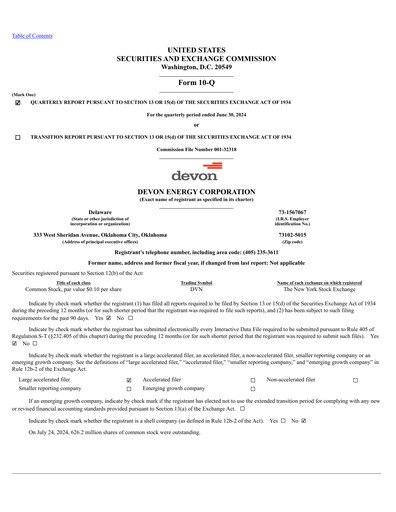 Thumbnail Devon Energy
 Quarterly Report 2024-q2