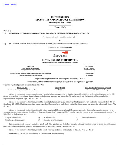 Thumbnail Devon Energy
 Quarterly Report 2024-q3