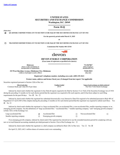 Thumbnail Devon Energy
 Quarterly Report 2025-q1