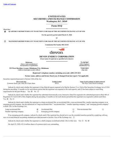 Thumbnail Devon Energy
 Quarterly Report 2026-q1