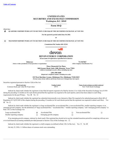 Miniature Devon Energy
 Rapport trimestriel 2026-q2
