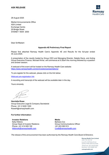 Thumbnail Ramsay Health Care Financial Statement 2025