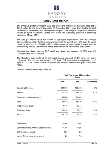 Miniature Ramsay Health Care Rapport semestriel 2002-h1