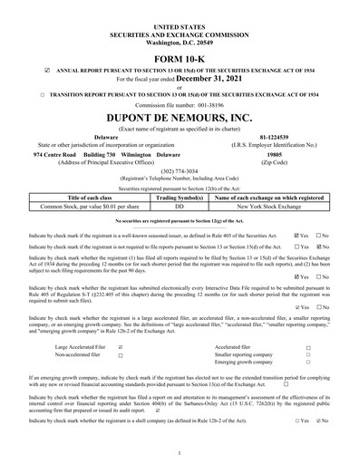 Thumbnail Dupont De Nemours Annual Report 2021