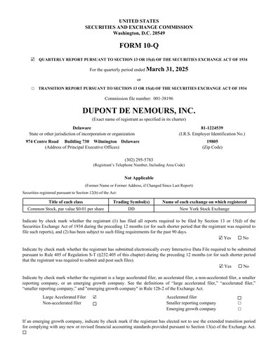 Thumbnail Dupont De Nemours Quarterly Report 2025-q1