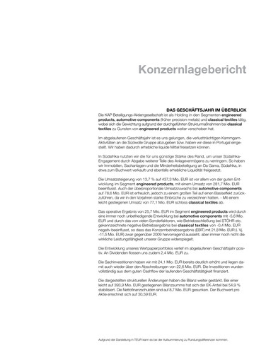 Vorschaubild KAP AG Finanzmitteilung 2010