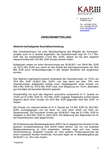 Miniature KAP AG Rapport trimestriel 2011-q3