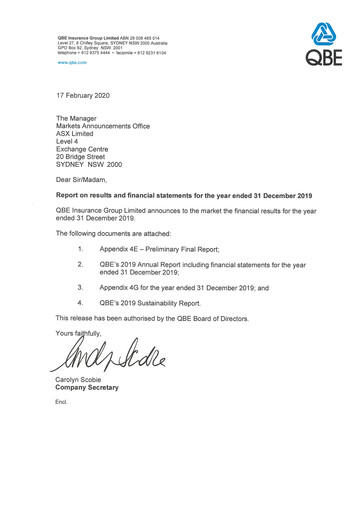 Thumbnail QBE Insurance
 Annual Report 2019