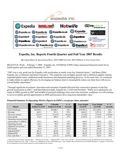 Thumbnail Expedia Group Financial Statement 2007