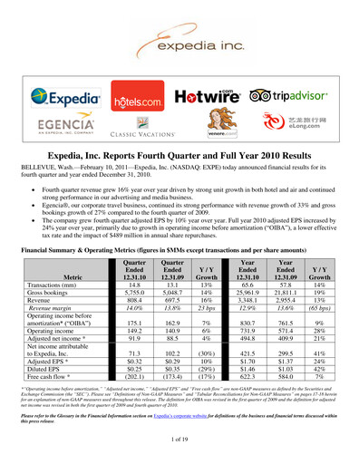 Thumbnail Expedia Group Financial Statement 2010