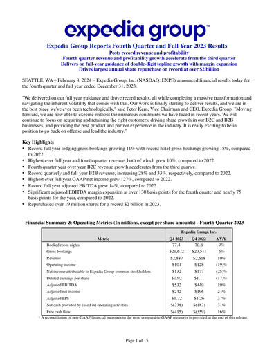Thumbnail Expedia Group Financial Statement 2023