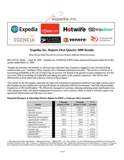 Miniature Expedia Group Rapport trimestriel 2009-q1