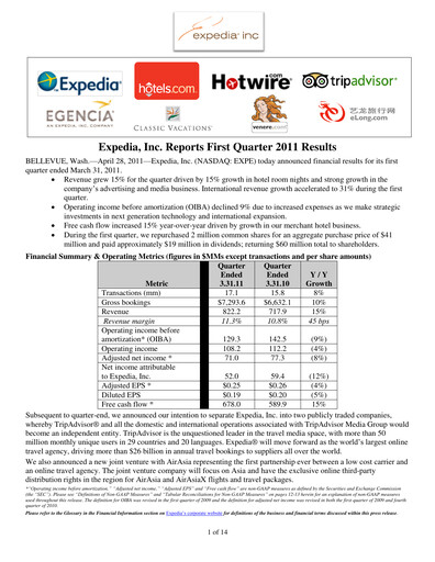 Miniature Expedia Group Rapport trimestriel 2011-q1