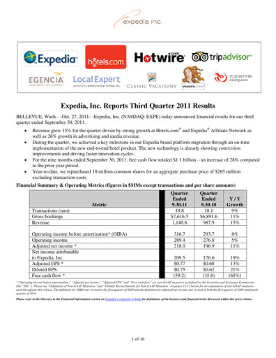 Miniature Expedia Group Rapport trimestriel 2011-q3