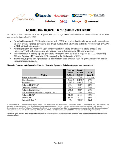 Miniature Expedia Group Rapport trimestriel 2014-q3