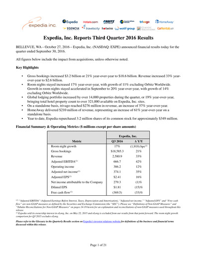 Miniature Expedia Group Rapport trimestriel 2016-q3