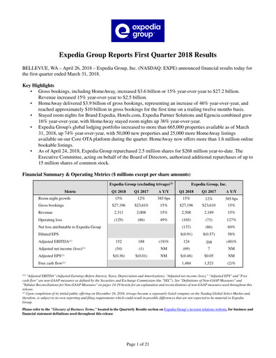Miniature Expedia Group Rapport trimestriel 2018-q1