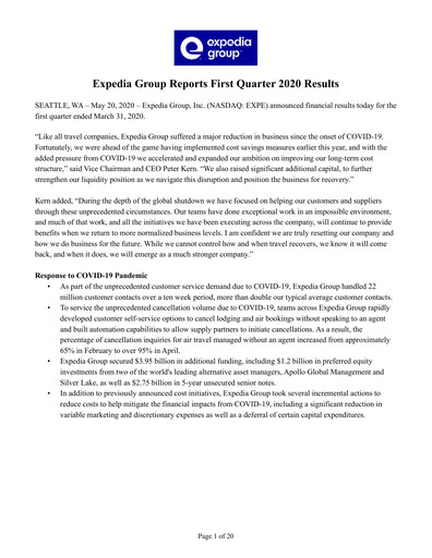Miniature Expedia Group Rapport trimestriel 2020-q1