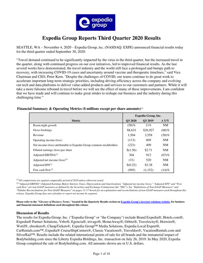 Miniature Expedia Group Rapport trimestriel 2020-q3