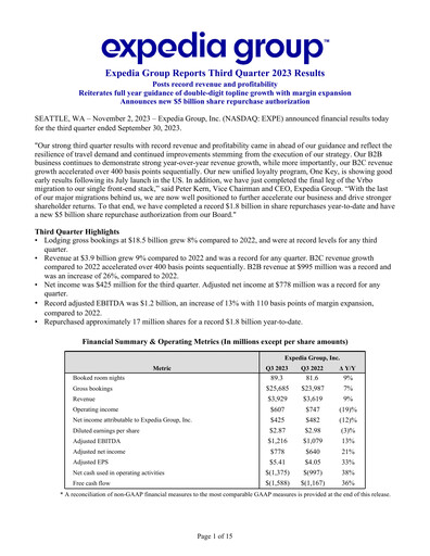 Miniature Expedia Group Rapport trimestriel 2023-q3