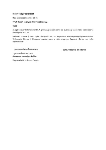 Thumbnail Forever Entertainment Annual Report 2022