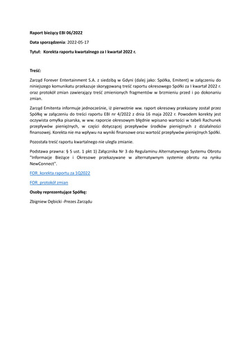 Thumbnail Forever Entertainment Quarterly Report 2022-q1