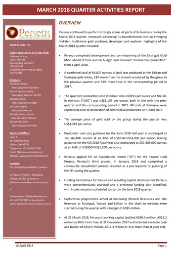 Miniature Perseus Mining Rapport trimestriel 2018-q1