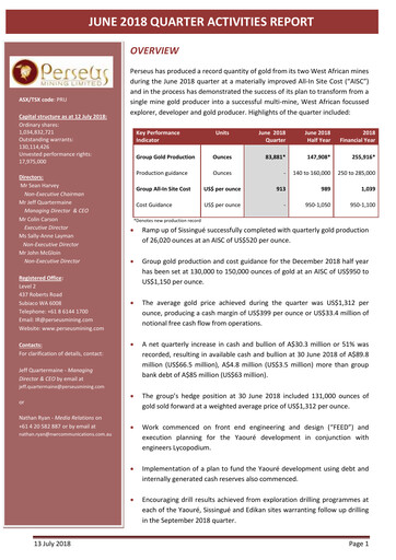 Miniature Perseus Mining Rapport trimestriel 2018-q2