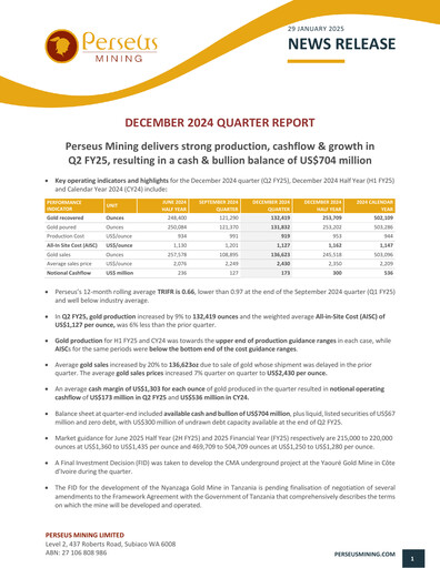 Miniature Perseus Mining Rapport trimestriel 2024-q4