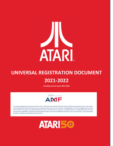 Thumbnail ATARI Universal Registration Document 2022