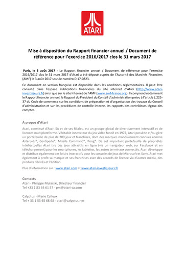 Thumbnail ATARI Universal Registration Document 2017