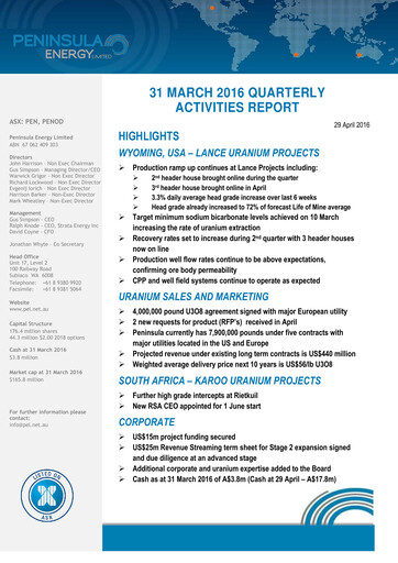 Thumbnail Peninsula Energy Quarterly Report 2016-q1