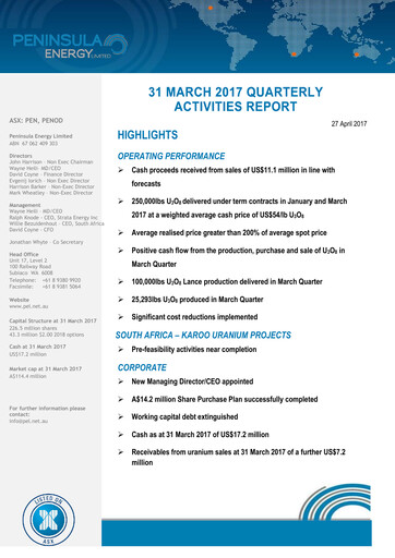 Thumbnail Peninsula Energy Quarterly Report 2017-q1