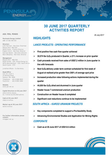 Thumbnail Peninsula Energy Quarterly Report 2017-q2