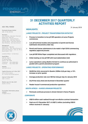 Thumbnail Peninsula Energy Quarterly Report 2017-q4