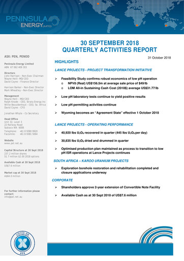 Thumbnail Peninsula Energy Quarterly Report 2018-q3