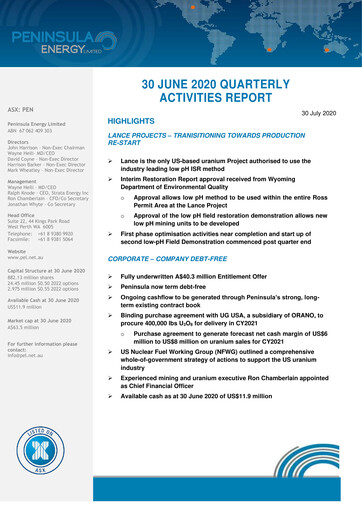 Thumbnail Peninsula Energy Quarterly Report 2020-q2