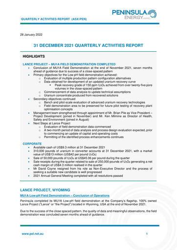Thumbnail Peninsula Energy Quarterly Report 2021-q4