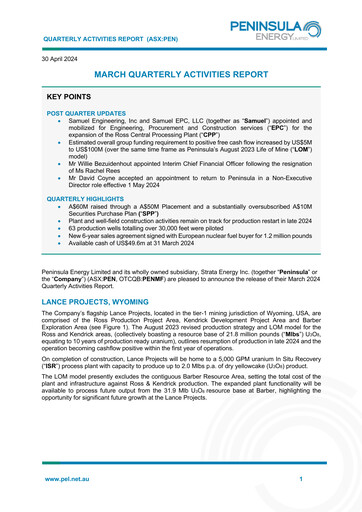 Thumbnail Peninsula Energy Quarterly Report 2024-q1