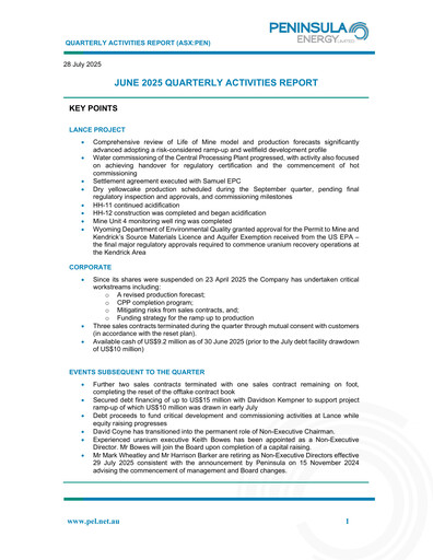 Thumbnail Peninsula Energy Quarterly Report 2025-q2