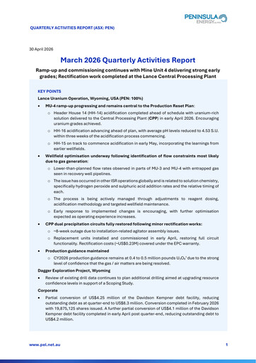 Miniature Peninsula Energy Rapport trimestriel 2026-q1