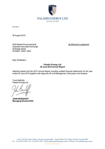 Thumbnail Paladin Energy Annual Report fy2012