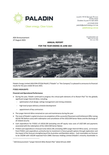 Thumbnail Paladin Energy Annual Report fy2021
