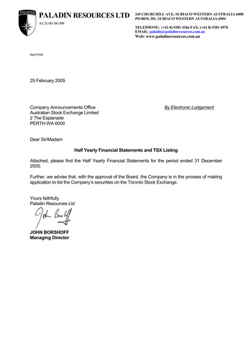 Thumbnail Paladin Energy Financial Report 2005-h1