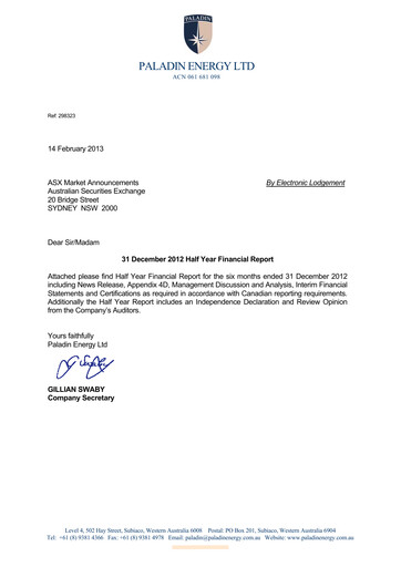 Thumbnail Paladin Energy Financial Report 2013-h1