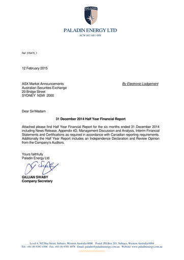 Thumbnail Paladin Energy Financial Report 2015-h1