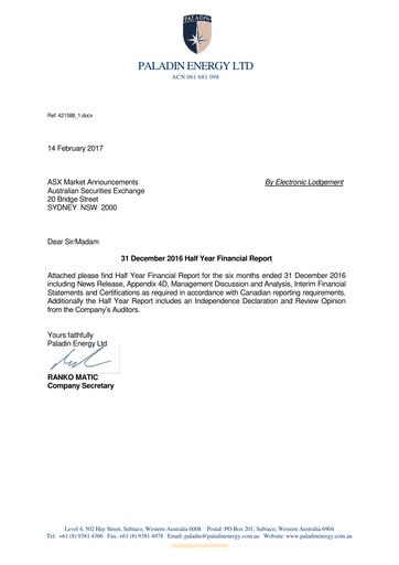 Thumbnail Paladin Energy Financial Report 2017-h1